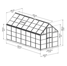 Gewächshaus Harmony 6x14 Polycarbonatplatten 0,7 mm inkl. Fundamentrahmen 426 x 185 cm grün