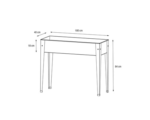 Abbildung eines Pflanztisches mit den Maßen 100 cm Länge, 40 cm Breite und 84 cm Höhe.
