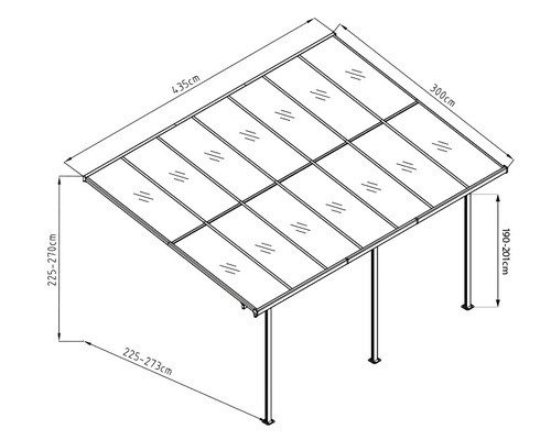 Technische Zeichnung eines Carports mit Maßangaben