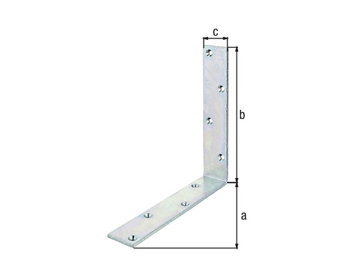 Winkelverbinder mit Abmessungen a, b und c zur Befestigung von Bauteilen.