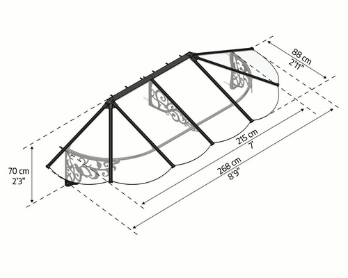 Technische Zeichnung einer Haustürüberdachung mit Maßangaben