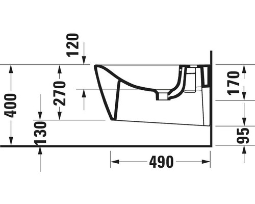Technische Zeichnung eines Waschbeckens mit Maßangaben