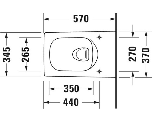 Technische Zeichnung einer wandhängenden Toilette mit Maßangaben