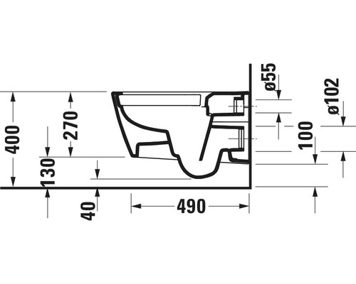 Technische Zeichnung eines wandhängenden WCs mit Maßangaben