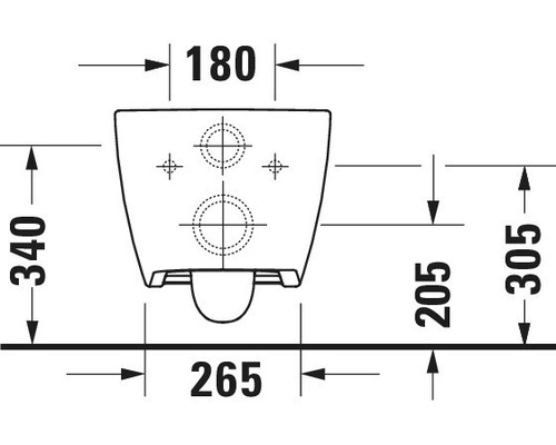 Technische Zeichnung eines wandhängenden WCs mit Maßangaben.