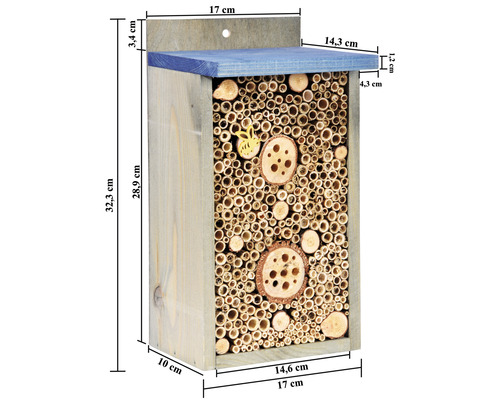 Insektenhotel mit Abmessungen aus Holz und Bambus