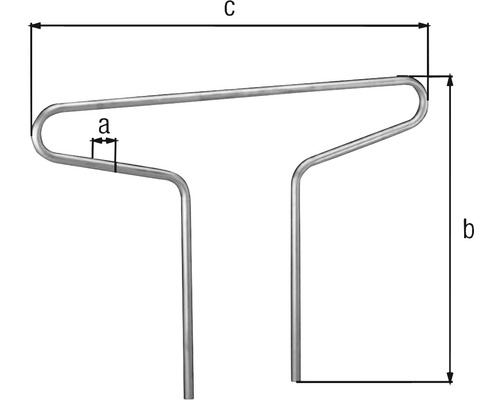 Technische Zeichnung eines Metallbügels mit Maßangaben a, b und c