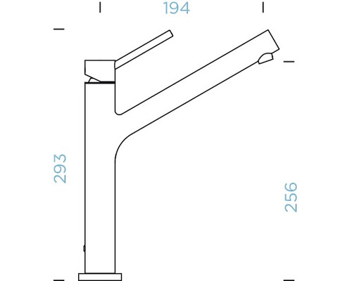 Technische Zeichnung einer Armatur mit Maßangaben