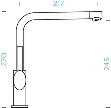 Technische Zeichnung einer Armatur mit Maßen.