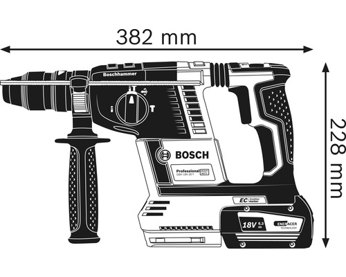 Boschhammer mit den Maßen 382 mm Länge und 228 mm Höhe