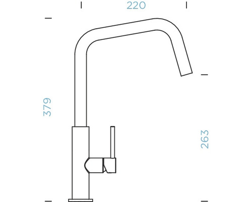 Technische Zeichnung einer Küchenarmatur mit Maßangaben