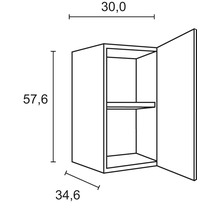 Technische Zeichnung eines Hängeschranks mit Maßen 57,6 x 30,0 x 34,6 cm.