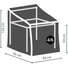 Abmessungen einer Schutzhülle für Gartenmöbel: 133 x 95 x 66 cm
