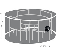 Grafische Darstellung einer Gartensitzgruppe für vier bis sechs Personen mit den Maßen 85 mal 200 Zentimeter.