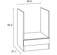 Skizze eines Unterschranks mit Maßangaben: 60,0 x 85,2 x 57,1 cm