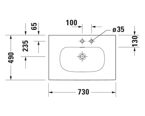 Technische Zeichnung eines Waschtisches mit Maßangaben