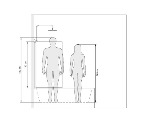 Technische Zeichnung einer Dusche mit Höhenangaben