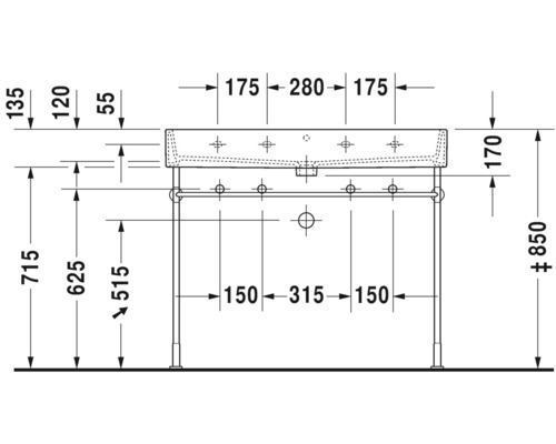Technische Zeichnung Waschbecken mit Maßen