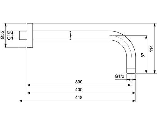 Technische Zeichnung eines Wasserhahns mit Maßangaben