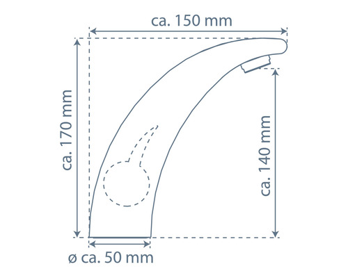 Technische Zeichnung einer Armatur mit Maßangaben.