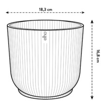Abbildung eines Pflanzgefäßes mit den Maßen 18,3 cm Breite und 16,8 cm Höhe.