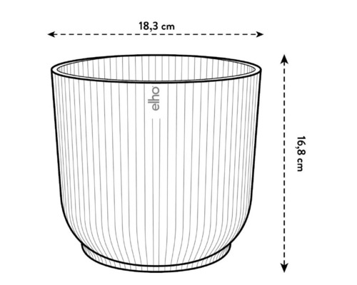 Abbildung eines Pflanzgefäßes mit den Maßen 18,3 cm Breite und 16,8 cm Höhe.