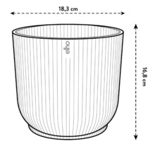 Skizze eines Pflanzgefäßes mit den Maßen 18,3 cm Breite und 16,8 cm Höhe
