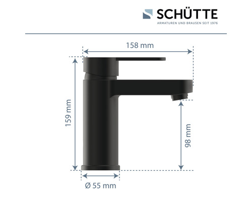 Maße einer schwarzen Schütte Waschtischarmatur