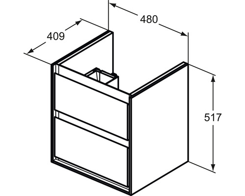 Zeichnung eines Waschtischunterschranks mit den Maßen 409, 480 und 517