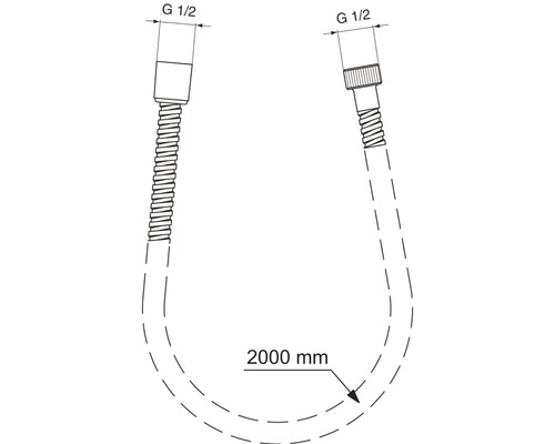 Schema einer Geräteanschlussverbindung mit einer Länge von 2000 mm und einem G 1/2 Anschluss.