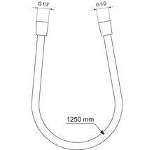 Skizze eines Siphonbogens mit einer Länge von 1250 Millimetern und einem G 1/2 Anschluss