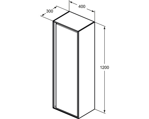 Technische Zeichnung eines Badezimmer Hochschranks mit den Maßen 300, 400 und 1200 Millimeter.
