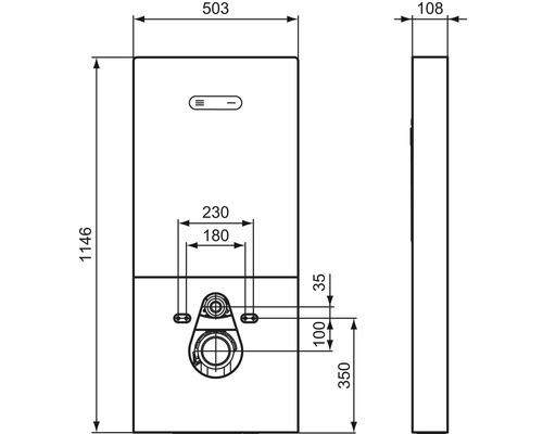 Technische Zeichnung eines Spülkastens mit Maßangaben
