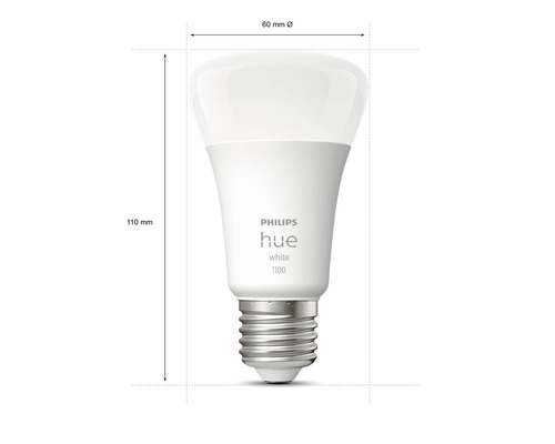 Philips Hue White 1100 LED-Lampe mit den Maßen 110 mm Höhe und 60 mm Durchmesser
