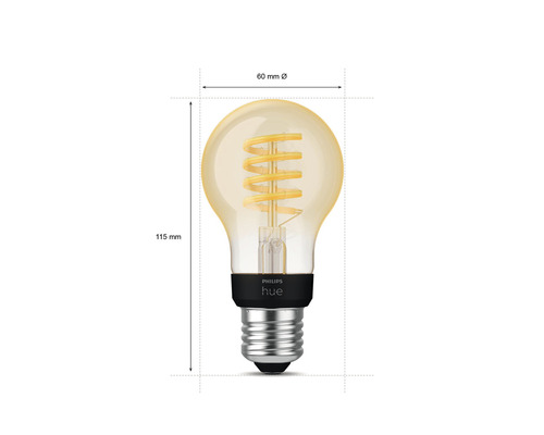 Philips Hue Leuchtmittel mit den Maßen 115 mm Höhe und 60 mm Durchmesser