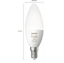 Philips Hue Leuchtmittel White and Color mit E14 Fassung und Maßangaben