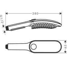 Technische Zeichnung einer Handbrause mit den Maßen 280 Millimeter und 63 Millimeter