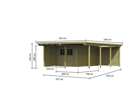Abmessungen eines Gartenhauses mit Anbau