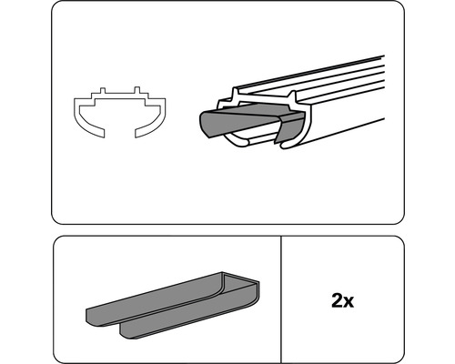Illustration von Dichtungsprofilen und Montagezubehör, zwei Stück