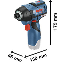 Bosch GDR 12V-110 Akku-Schlagschrauber mit den Maßen 179 mm Höhe, 139 mm Länge und 46 mm Breite