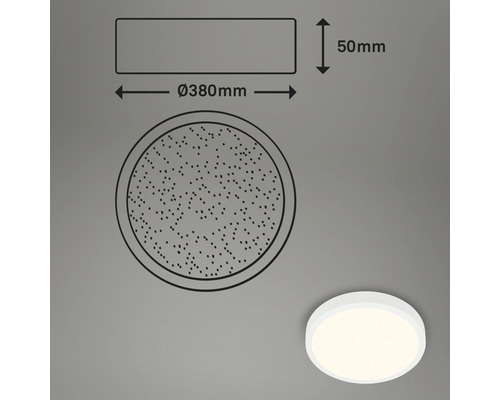 Technische Zeichnung einer Deckenleuchte mit einem Durchmesser von 380 Millimeter und einer Höhe von 50 Millimeter.
