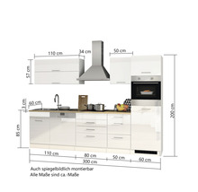 Held Möbel Küchenzeile mit Geräten Mailand 300 cm Frontfarbe weiß Hochglanz Korpusfarbe weiß-thumb-32