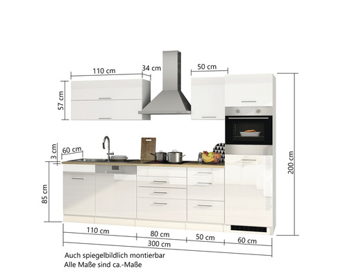 Komplette Küchenzeile mit Maßen für die Planung