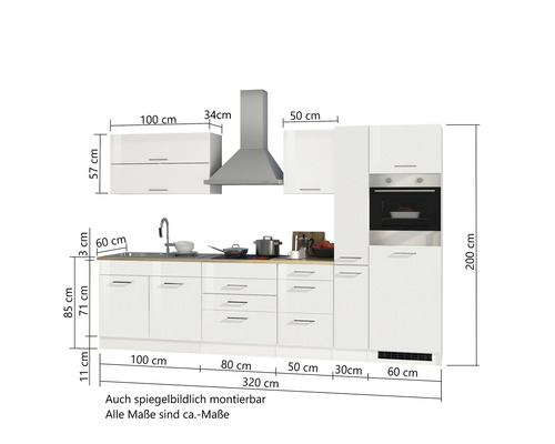Küchenzeile mit Maßen und Einbaubackofen