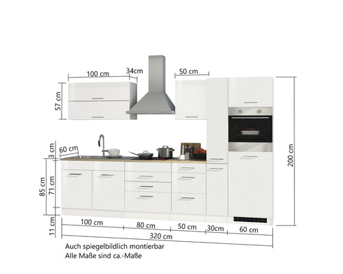 Küchenzeile mit Abmessungen