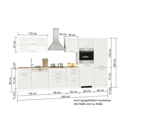 Küchenzeile mit Maßen