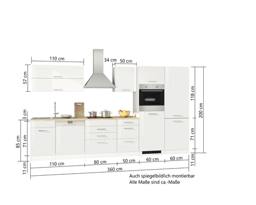 Küchenzeile mit Maßen