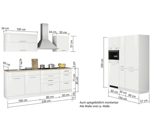 Küchenzeile mit Maßen