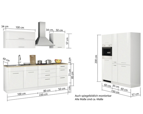 Küchenzeile mit Maßen