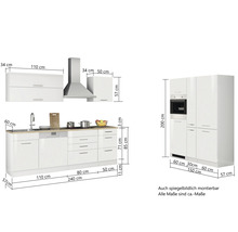 Küchenzeile mit Hängeschränken, Dunstabzugshaube und Einbauschrank mit Backofen, Maße